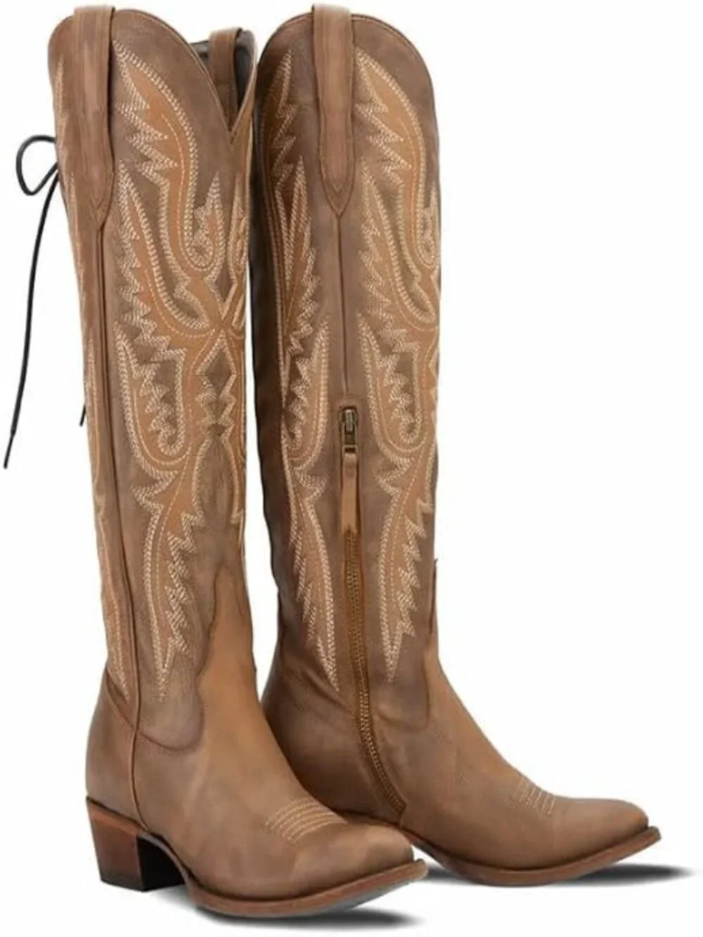 Women's Brown Comfortable Adjustable Thigh High Over the Knee Cowgirl Boots